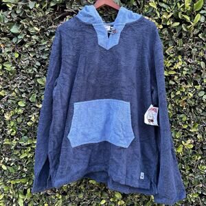 Birdwell Beach Britches Terry Cloth Towel Hoodie Sweatshirt Mens 2XL Blue Baja